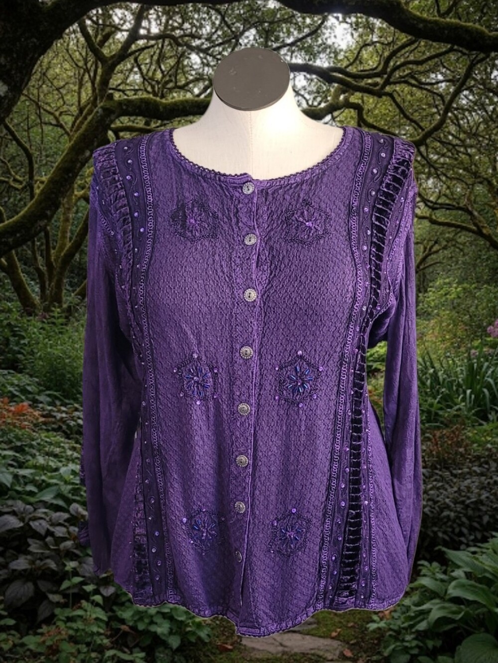 Shoreline Purple Embellished Button-Down Blouse